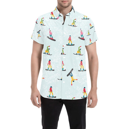 Snowboard Print Design LKS304 Men Short Sleeve Button Up Shirt