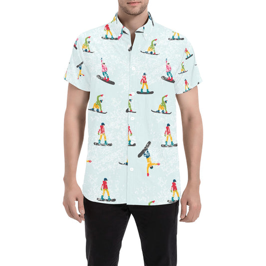 Snowboard Print Design LKS304 Men Short Sleeve Button Up Shirt