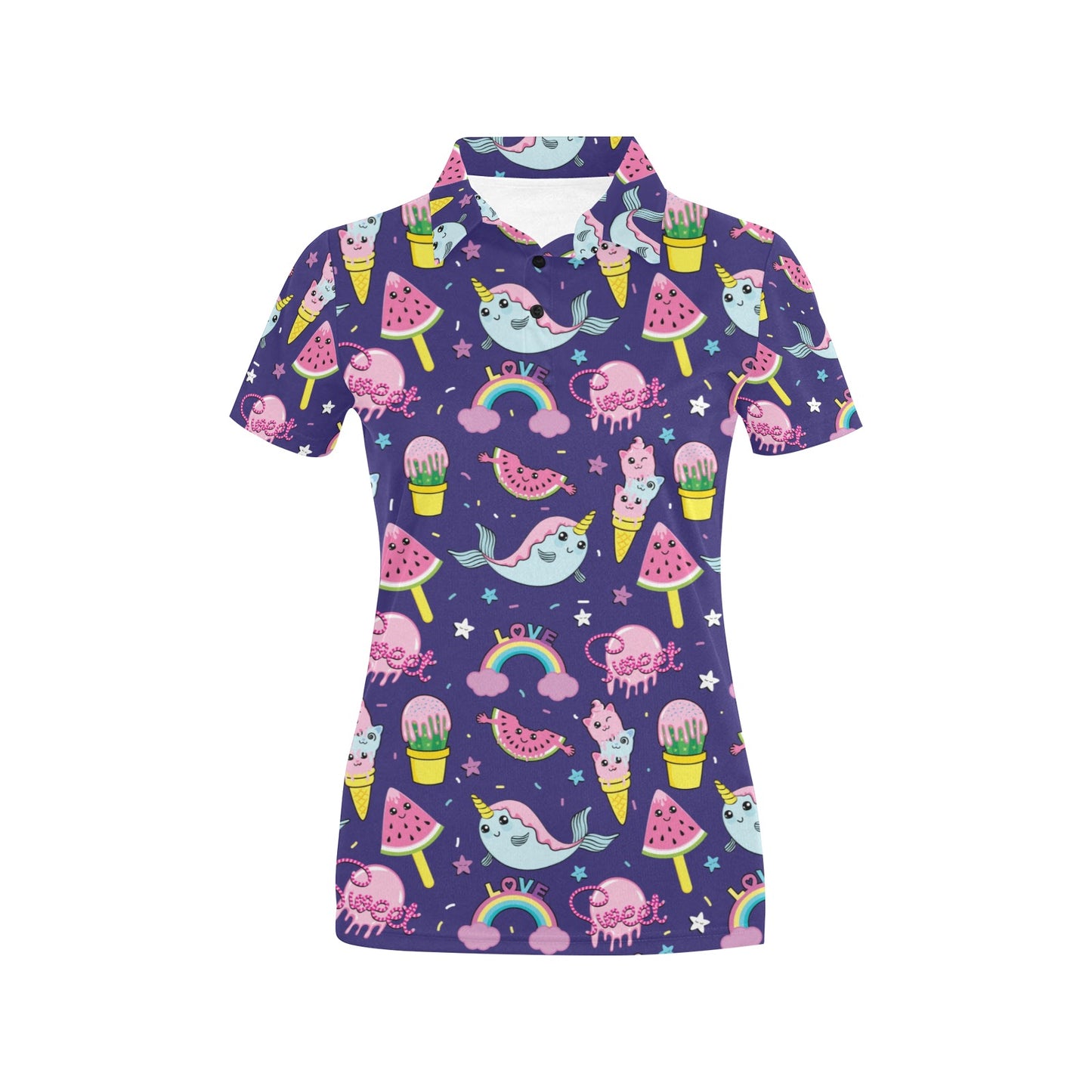 Narwhal Cute Pattern Print Design 02 Women's Polo Shirt