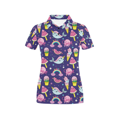 Narwhal Cute Pattern Print Design 02 Women's Polo Shirt