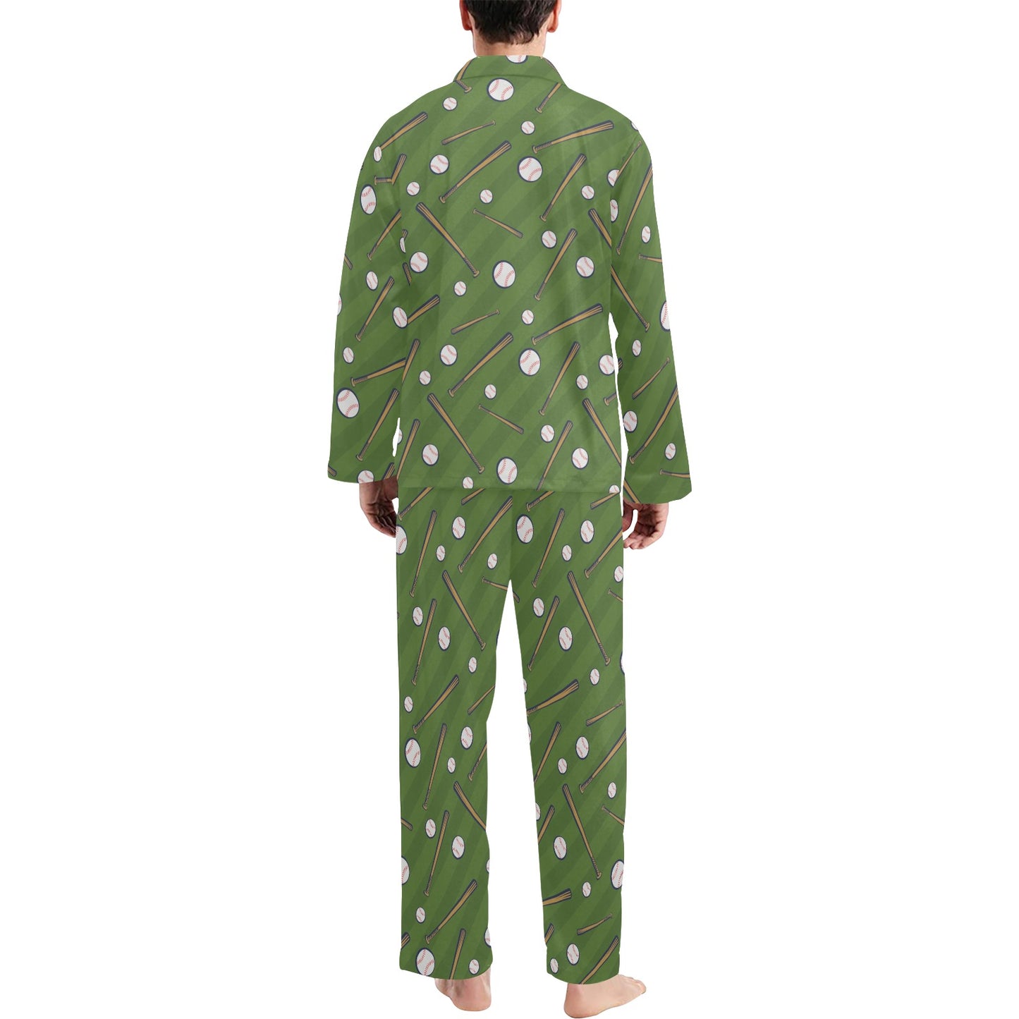 Baseball Pattern Print Design 02 Men's Long Pajama Set