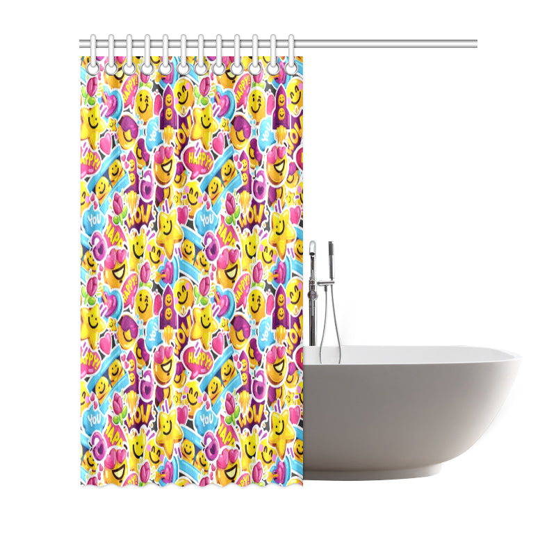 Emoji Sticker Print Pattern Shower Curtain