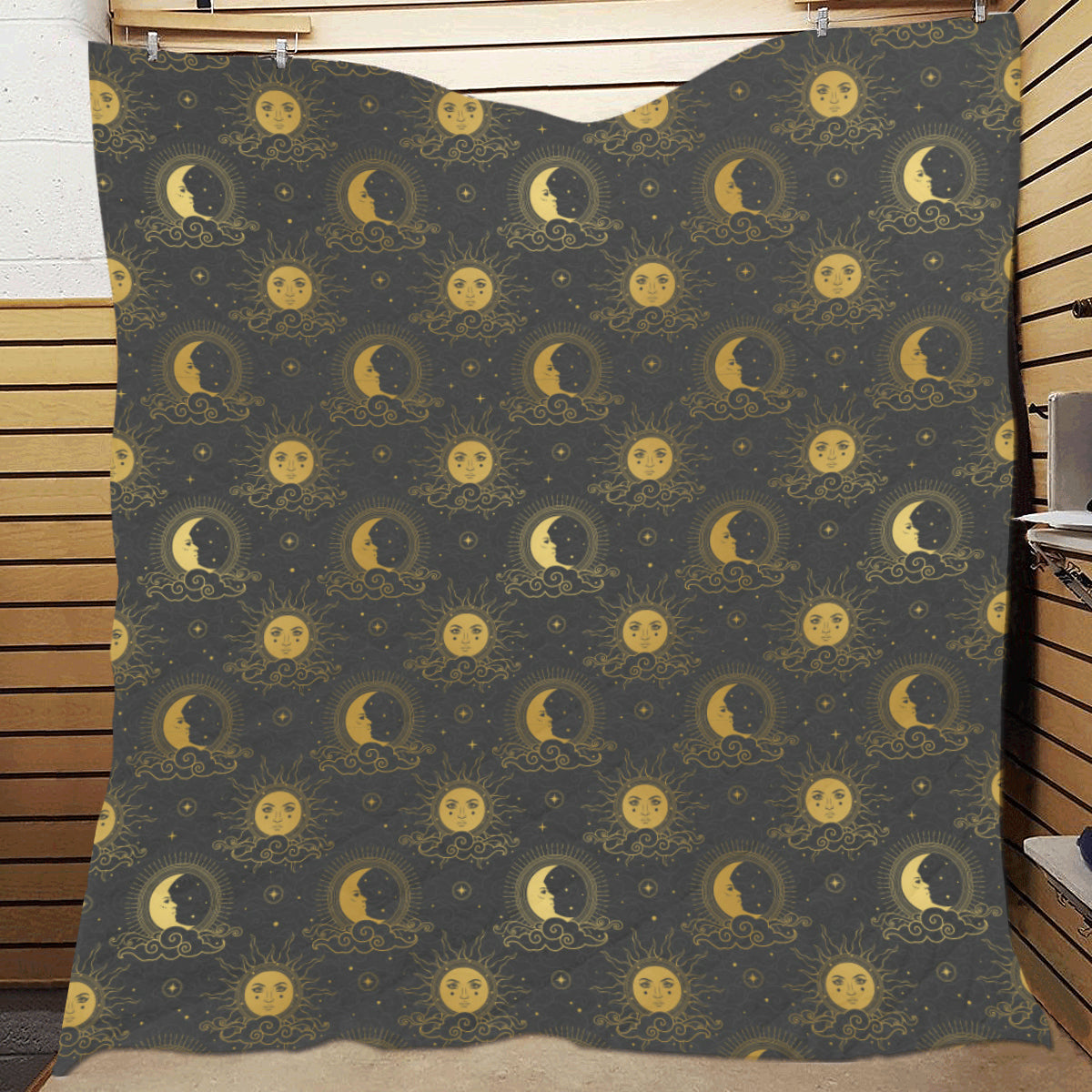 Celestial Moon Sun Pattern Print Design 05 Premium Quilt
