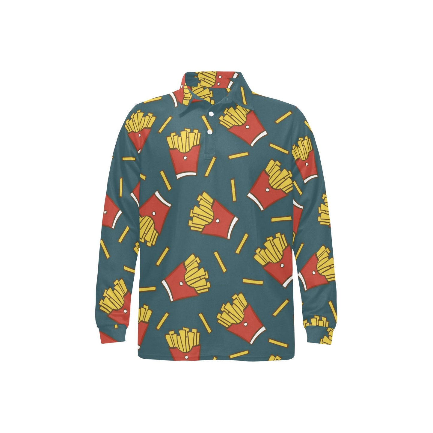 French Fried Pattern Print Design 04 Long Sleeve Polo Shirt For Men's