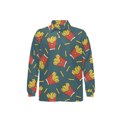 French Fried Pattern Print Design 04 Long Sleeve Polo Shirt For Men's