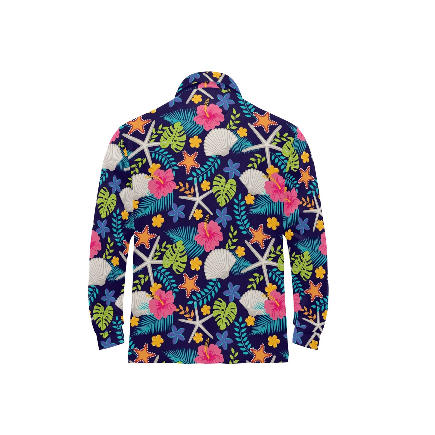 Beach Seashell Floral Theme Long Sleeve Polo Shirt For Men's