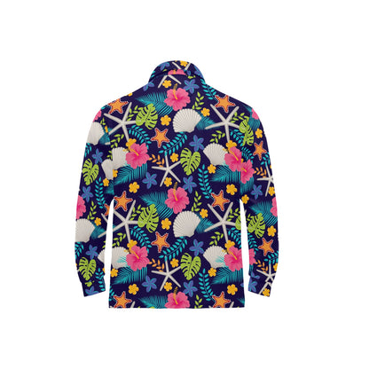 Beach Seashell Floral Theme Long Sleeve Polo Shirt For Men's
