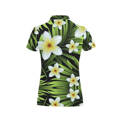 White Plumeria Pattern Print Design PM06 Women's Polo Shirt