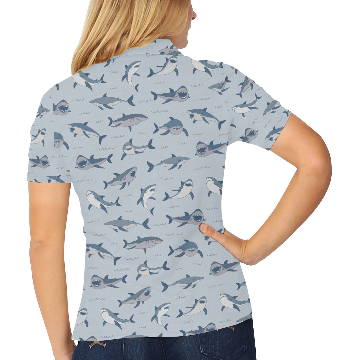 Shark Print Design LKS304 Women's Polo Shirt