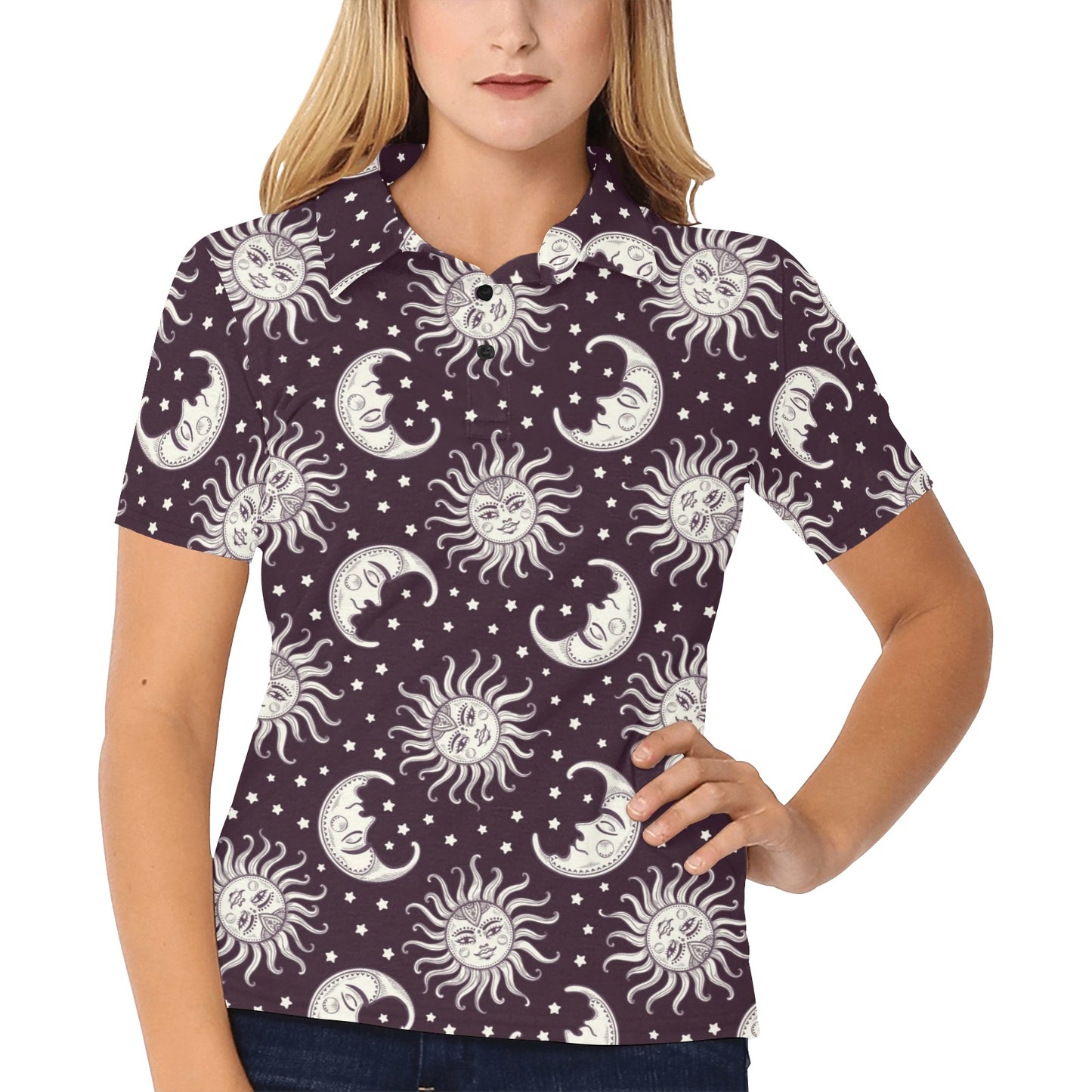 Sun Moon Face Women's Polo Shirt