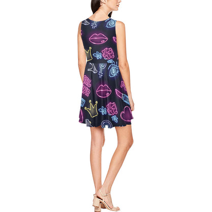 Lipstick Neon Pattern Print Design 02 Sleeveless Dress