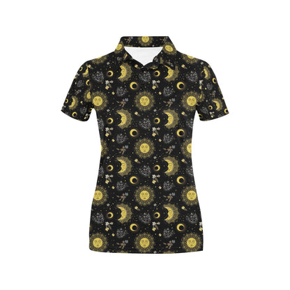 Sun Moon Print Design LKS301 Women's Polo Shirt