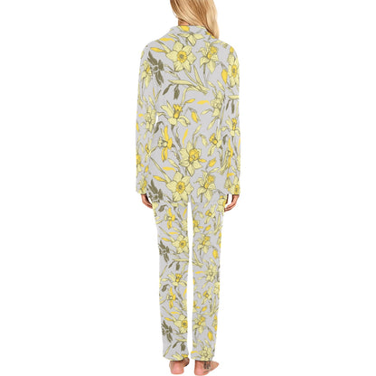 Daffodils Pattern Print Design DF05 Women's Long Pajama Set
