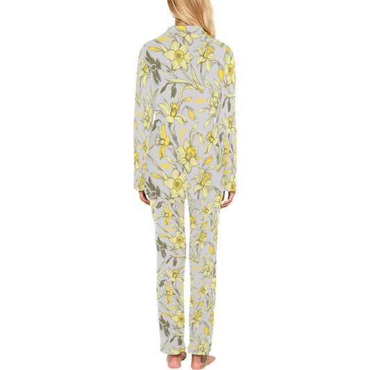 Daffodils Pattern Print Design DF05 Women's Long Pajama Set