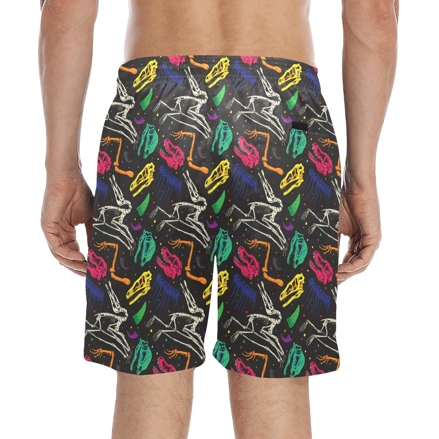 Dinosaur Skull Color Print Pattern Men's Swim Trunks Beach Shorts