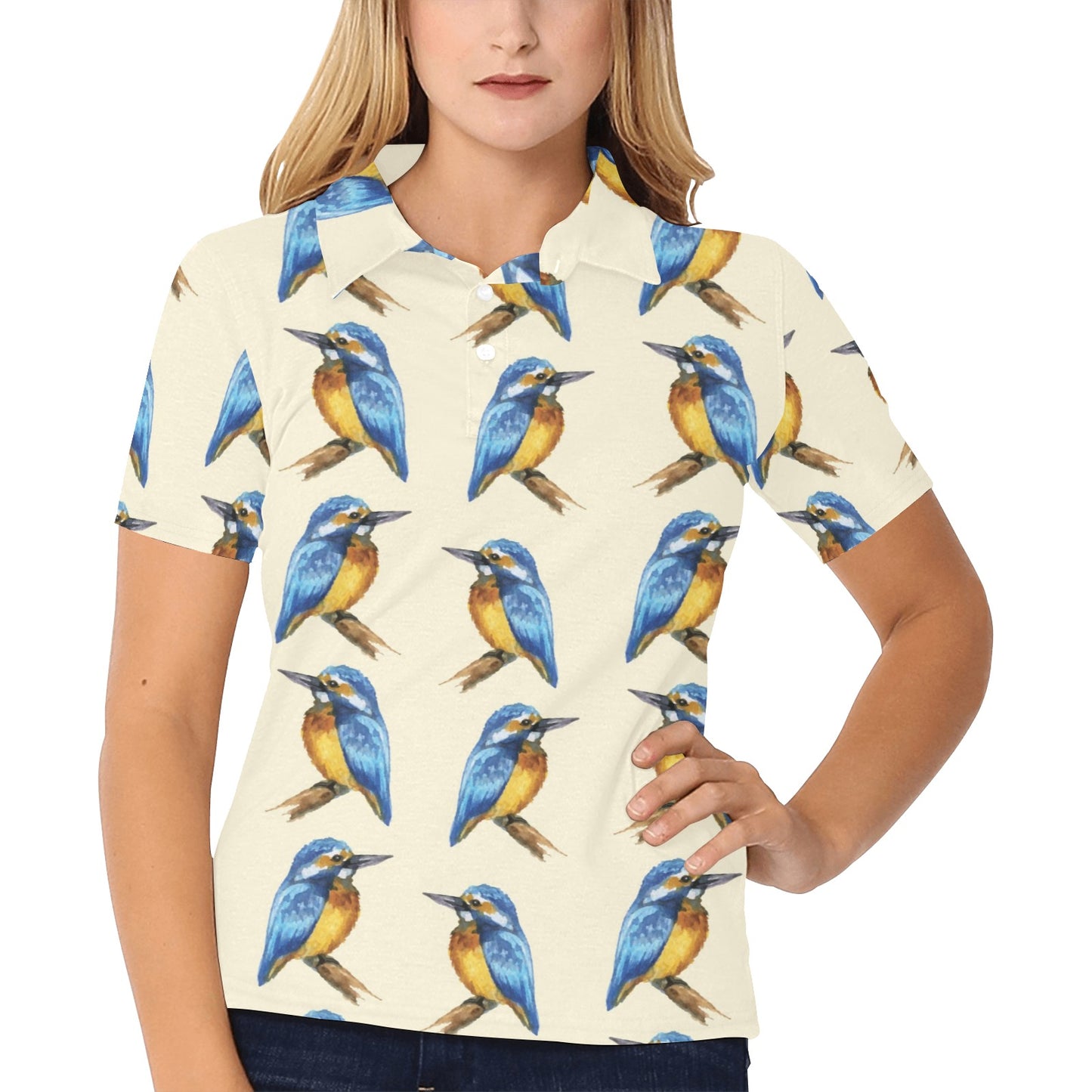 Kingfisher Pattern Print Design 01 Women's Polo Shirt