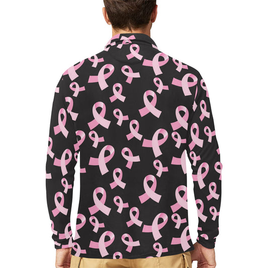 Breast Cancer Awareness Design Long Sleeve Polo Shirt For Men's