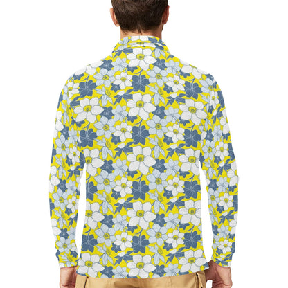 Daffodils Pattern Print Design 01 Long Sleeve Polo Shirt For Men's