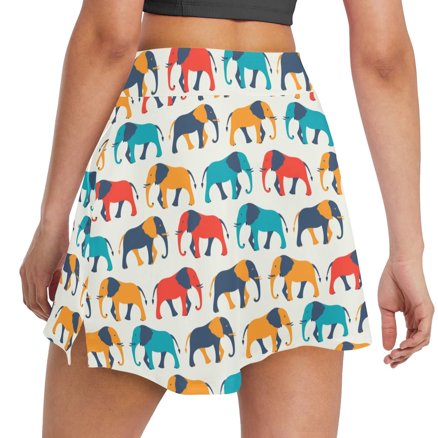 Elephant Colorful Print Pattern 17" Golf & Pickleball Skort with Pockets