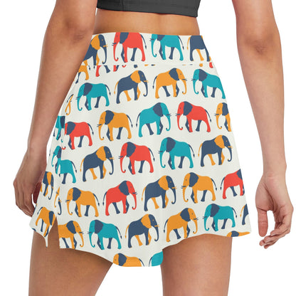 Elephant Colorful Print Pattern 17" Golf & Pickleball Skort with Pockets