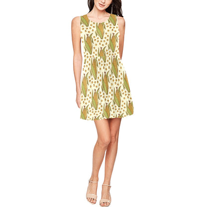 Corn Pattern Print Design 01 Sleeveless Dress