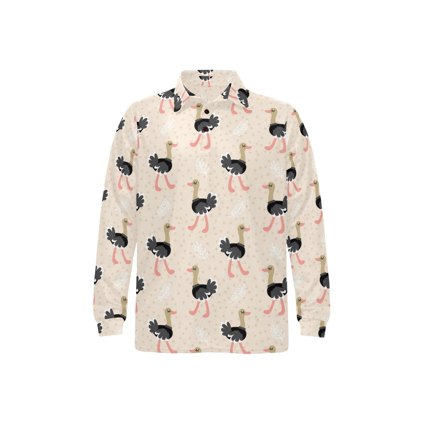 Ostrich Pattern Print Design 02 Long Sleeve Polo Shirt For Men's