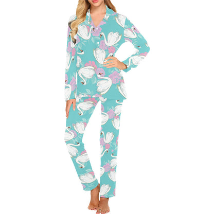 Swan Pattern Print Design 03 Women's Long Pajama Set