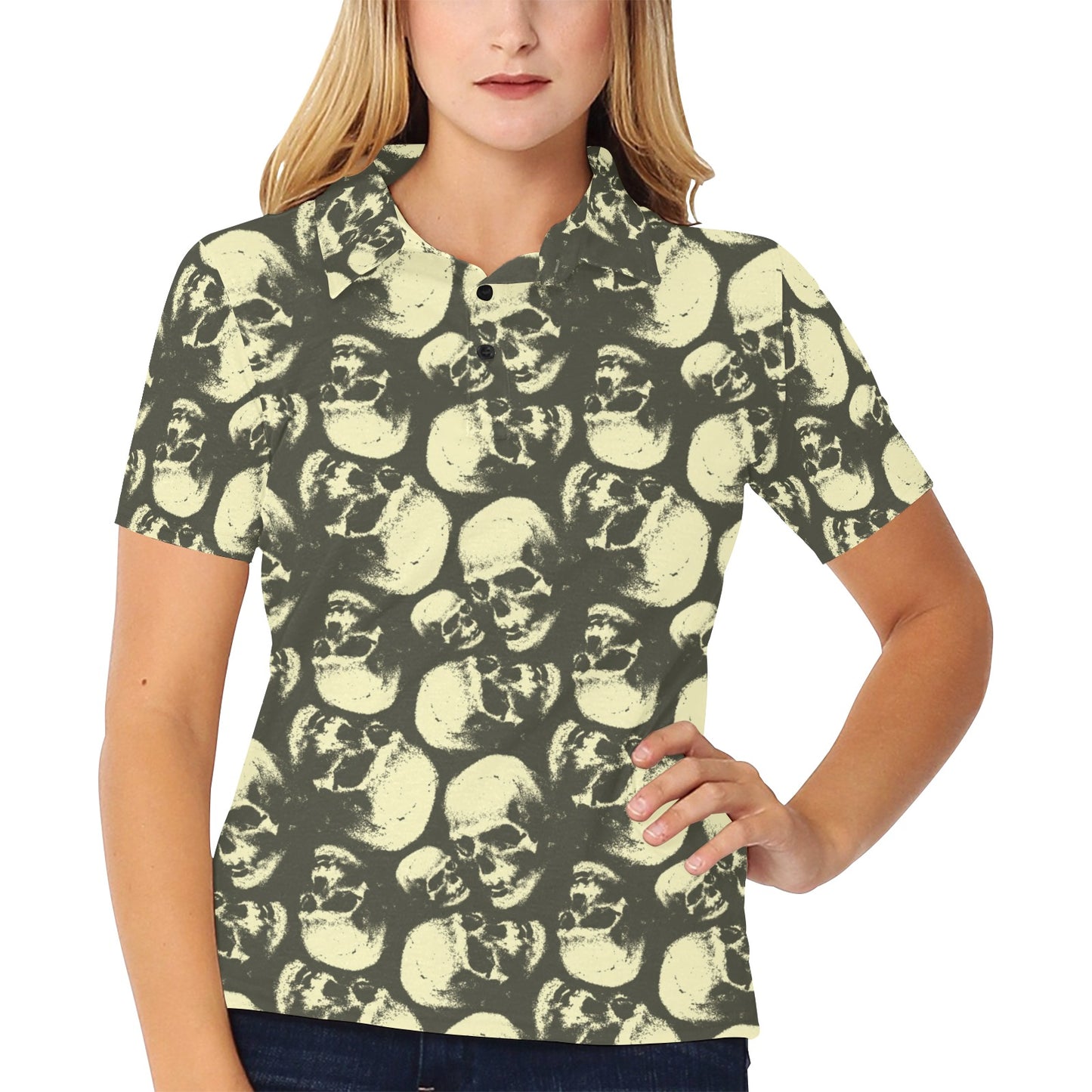 Skull Print Design LKS302 Women's Polo Shirt