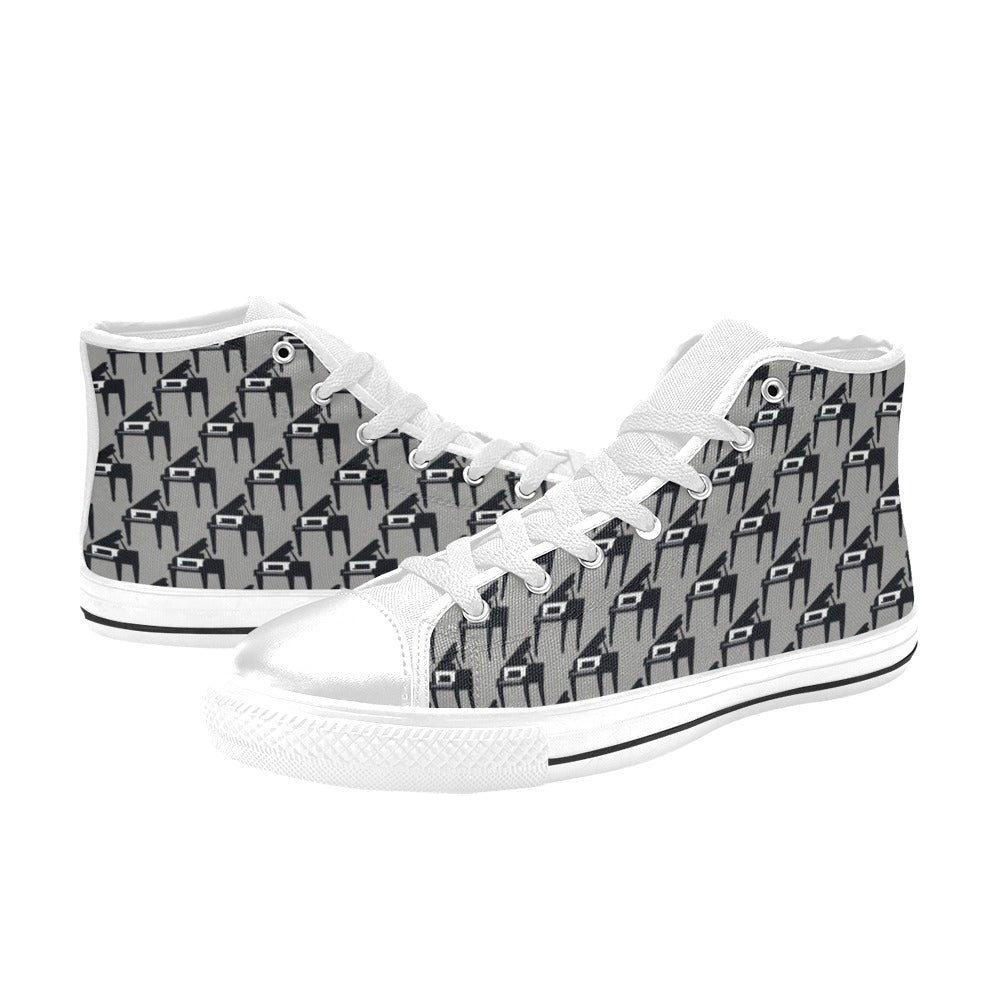 Piano Print Design LKS404 Men's High Top Canvas Shoes