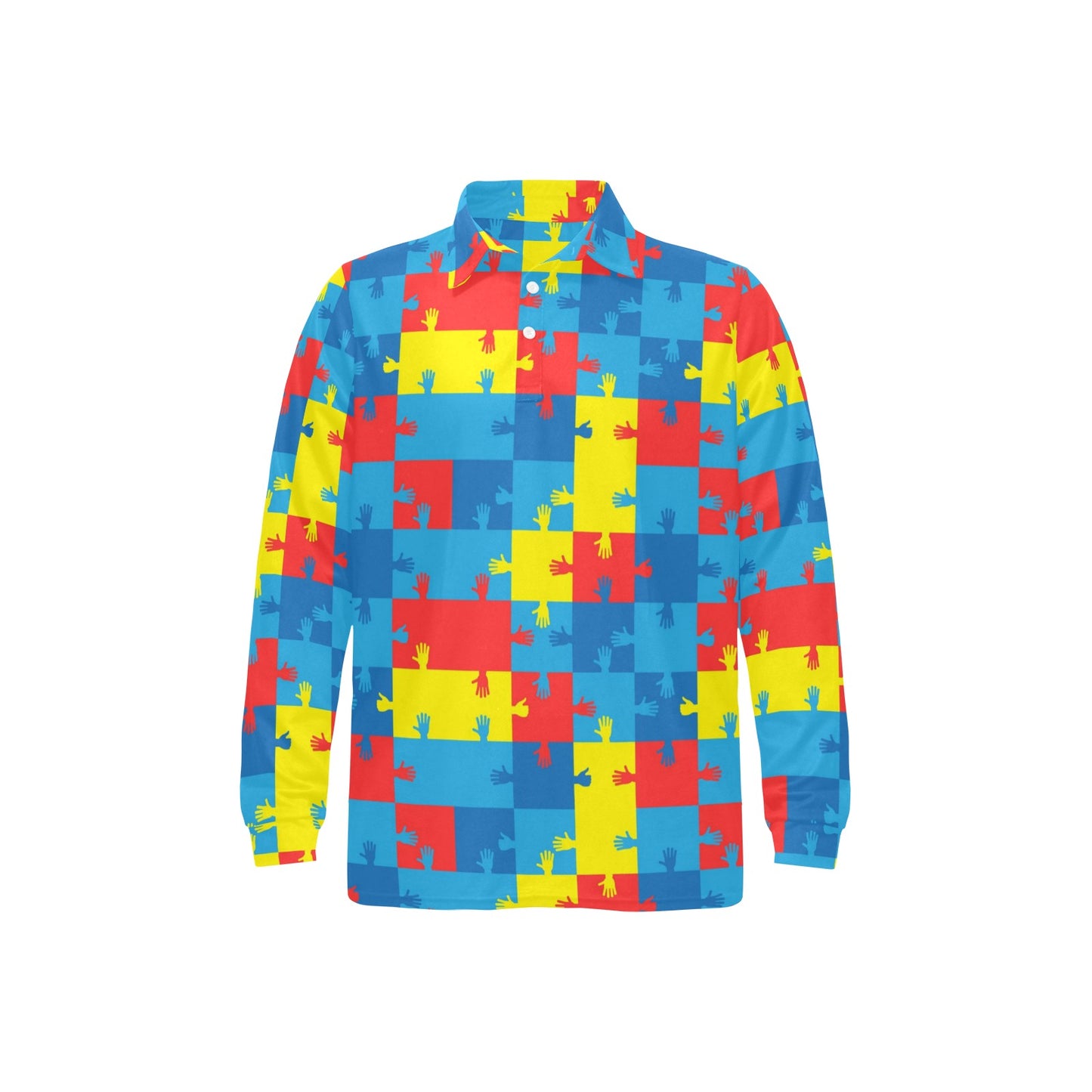 Autism Awareness Design Themed Print Long Sleeve Polo Shirt For Men's