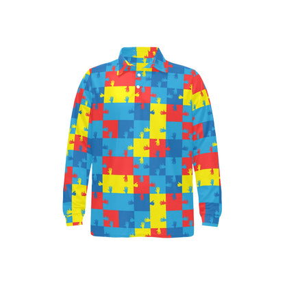 Autism Awareness Design Themed Print Long Sleeve Polo Shirt For Men's