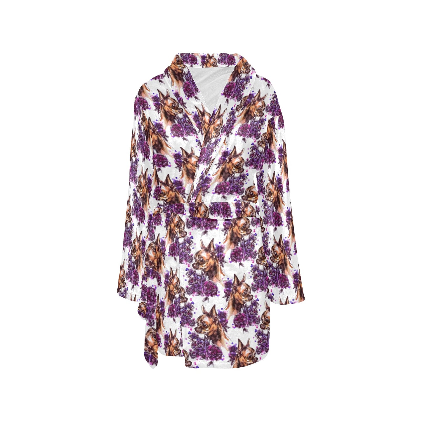 Chihuahua Purple Floral Women's Fleece Robe