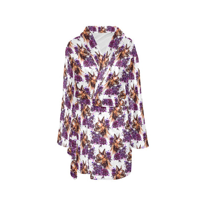 Chihuahua Purple Floral Women's Fleece Robe