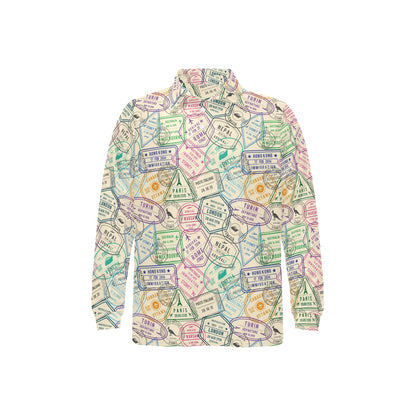 Travel Stamp Print Design LKS303 Long Sleeve Polo Shirt For Men's