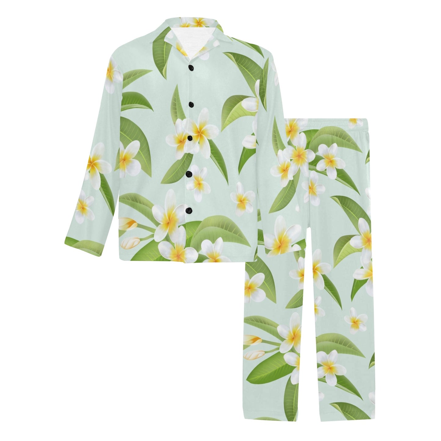 Yellow Plumeria Pattern Print Design PM024 Men's Long Pajama Set