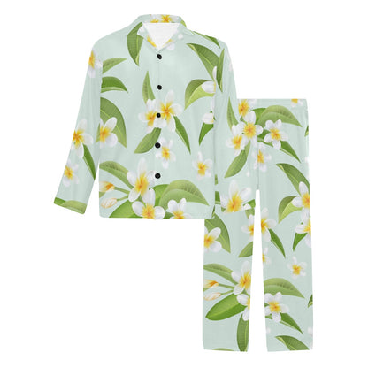 Yellow Plumeria Pattern Print Design PM024 Men's Long Pajama Set
