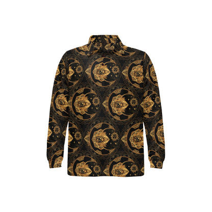 Sun Moon mandala Third eye Long Sleeve Polo Shirt For Men's