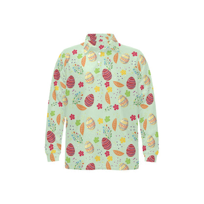 Easter Eggs Pattern Print Design RB07 Long Sleeve Polo Shirt For Men's