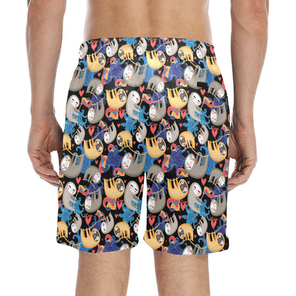 Sloth Cartoon Design Themed Print Men's Swim Trunks Beach Shorts