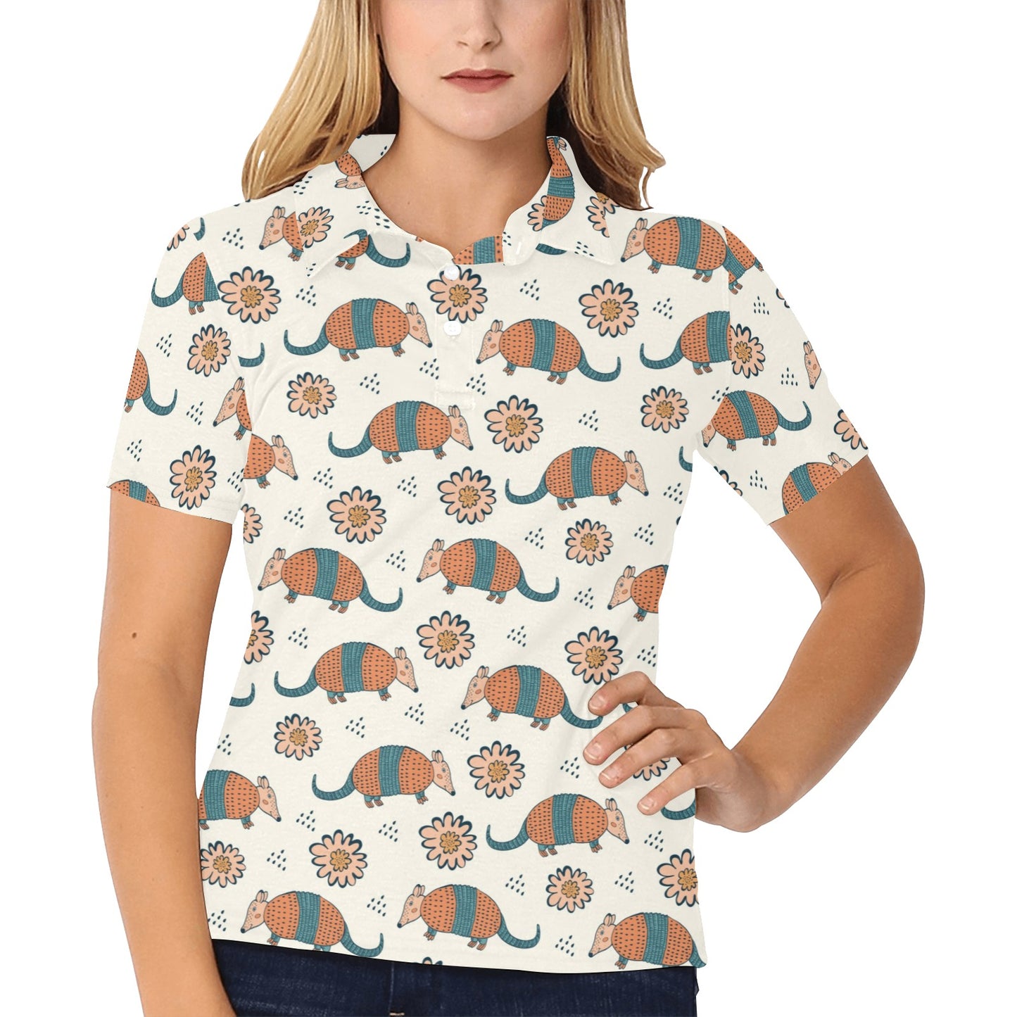 Armadillo Pattern Print Design 02 Women's Polo Shirt