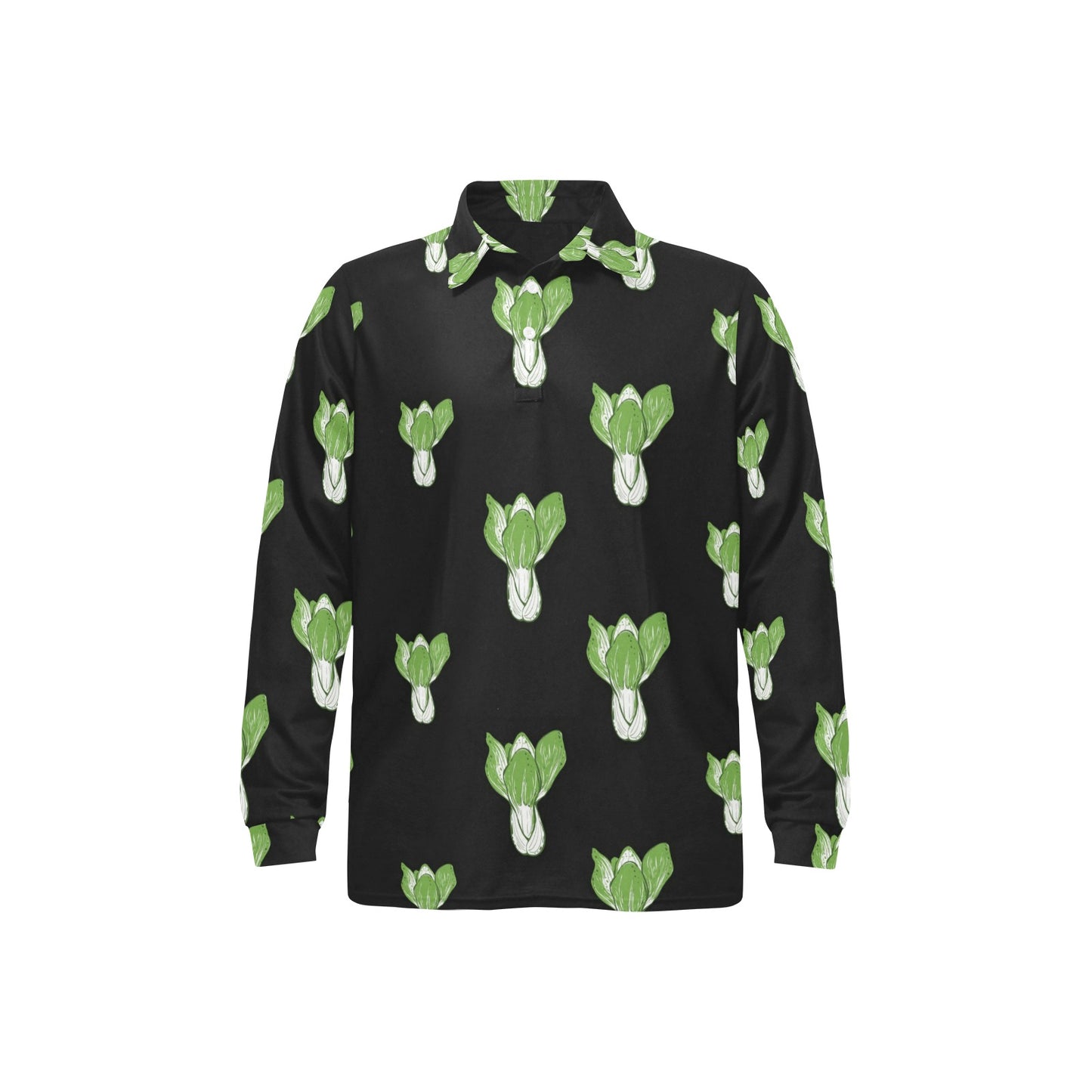 Kale Pattern Print Design 02 Long Sleeve Polo Shirt For Men's