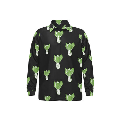 Kale Pattern Print Design 02 Long Sleeve Polo Shirt For Men's