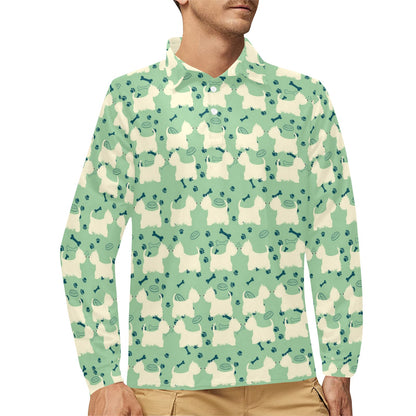 Scottish Terriers Print Design LKS302 Long Sleeve Polo Shirt For Men's