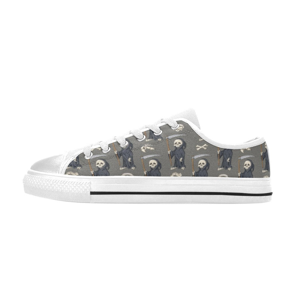 Skeleton Print Design LKS308 Women's White Low Top Shoes