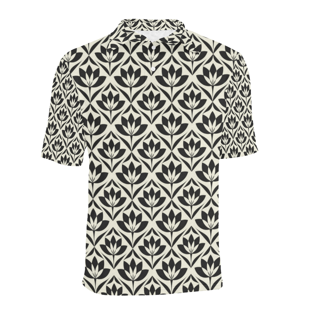 Lotus Pattern Print Men Polo Shirt
