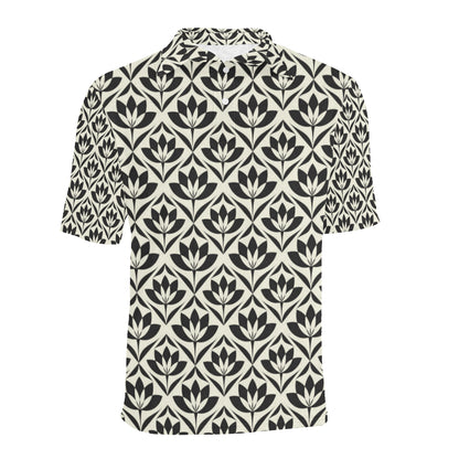 Lotus Pattern Print Men Polo Shirt