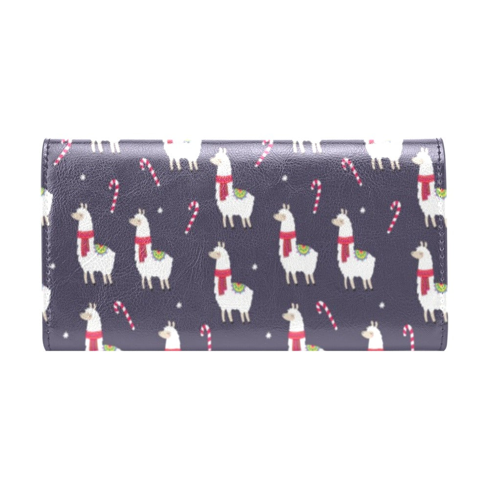 Llama with Candy Cane Themed Print Women's Trifold Wallet