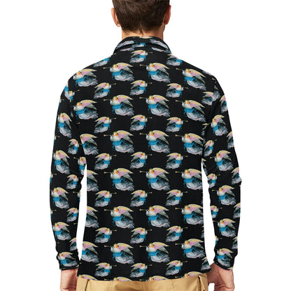 Angel with Wings Beautiful Design Print Long Sleeve Polo Shirt For Men's