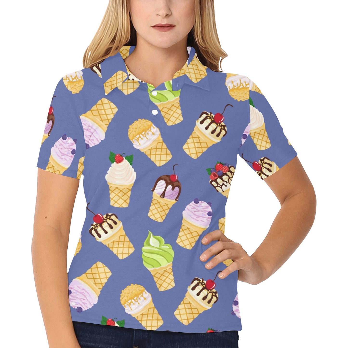 Ice Cream Pattern Print Design IC03 Women's Polo Shirt