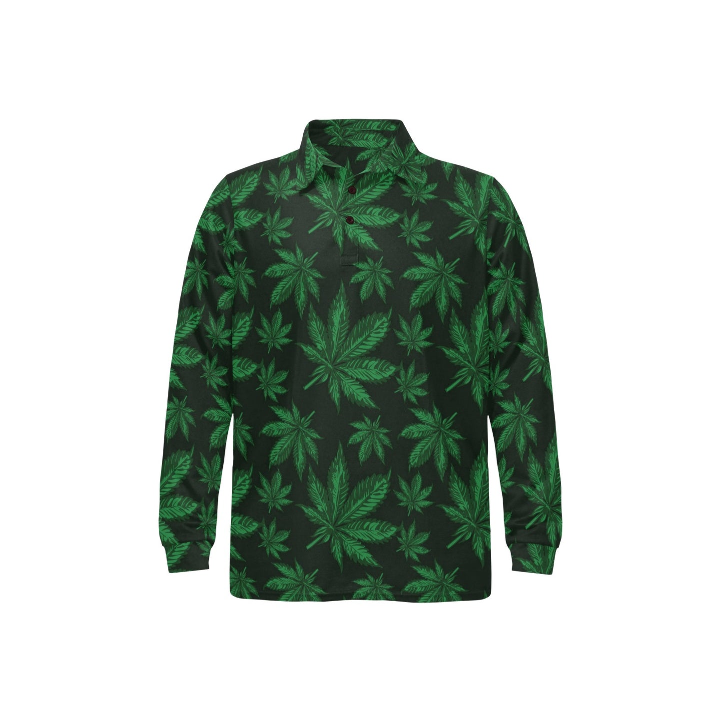 Pot Leaf Pattern Print Design A04 Long Sleeve Polo Shirt For Men's